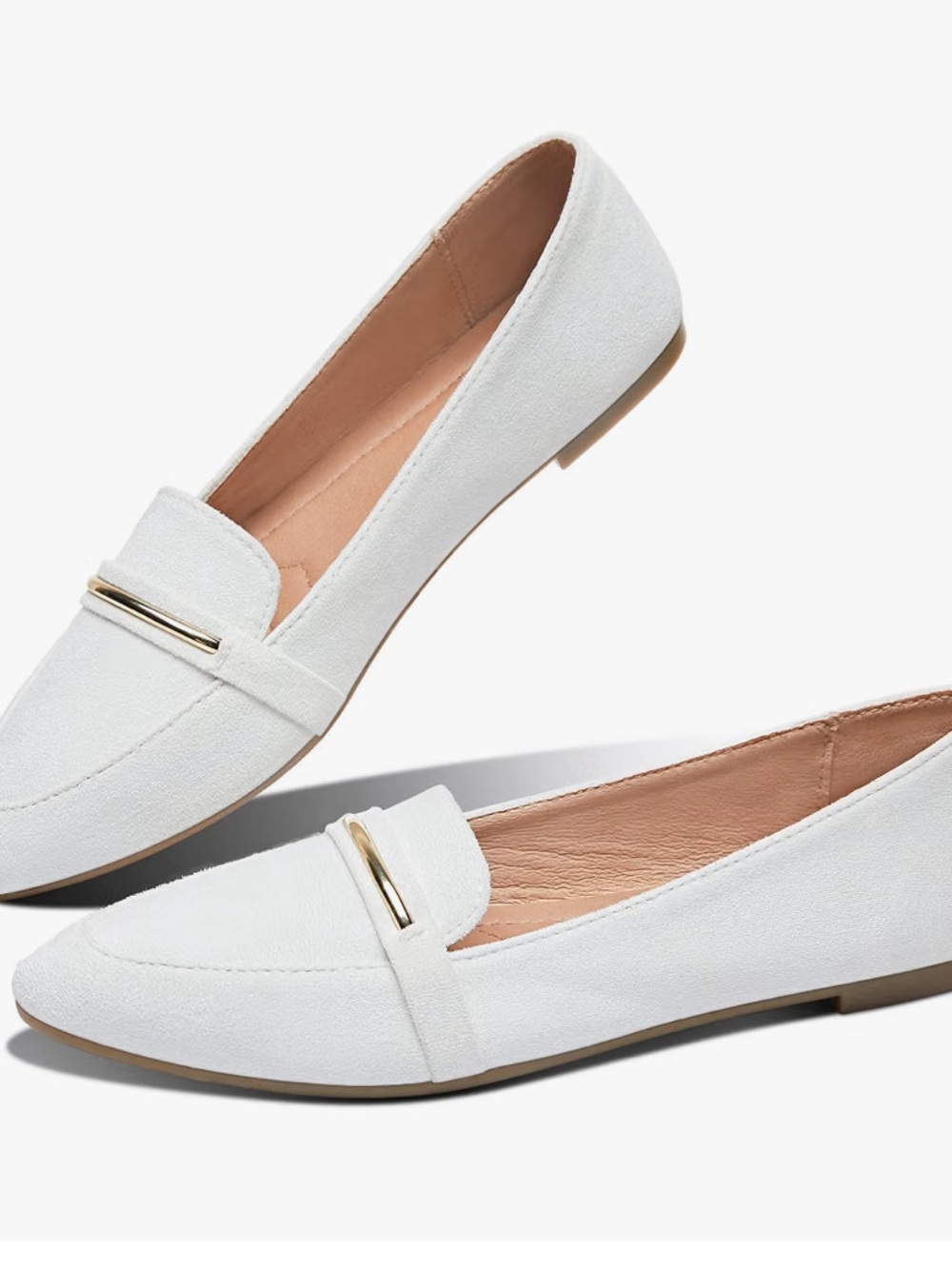 Women's Penny Loafer White  Suede Lightweight Comfortable Pointed Toe Slip On